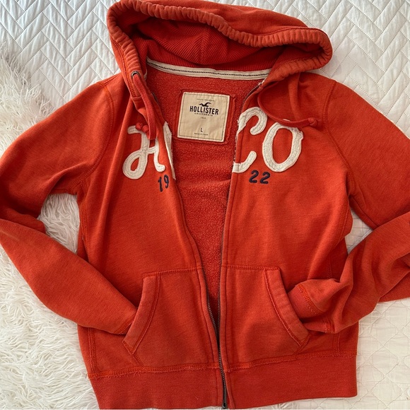 Y2K Hollister HCO Full-Zip Hoodie Orange Chenille Logo Size L - Picture 12 of 16